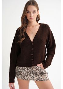 Strukturierter V-Ausschnitt Knopf-Cardigan