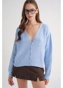 Strukturierter V-Ausschnitt Knopf-Cardigan