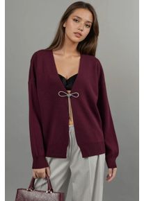 V-Ausschnitt Strickjacke mit Schleifendetail