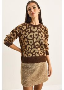 Leoprint Rundhals-Pullover