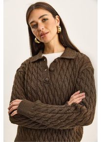 Dicker Zopfmuster-Polo-Hals-Pullover