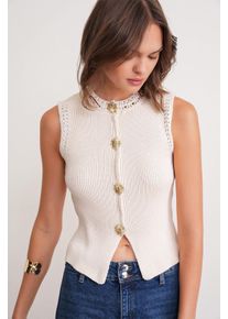 Strukturiertes Strick-Crop-Top mit Knopfdetails