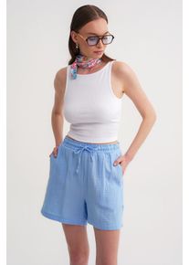Hochtaillierte strukturierte Baumwollshorts