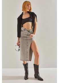 Hochtaillierter Schlitz-Midi-Jeansrock