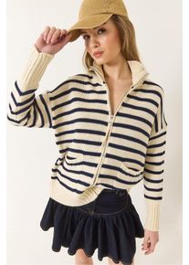 Gestreifter Strick-Cardigan mit Rei&szlig;verschluss und Taschen