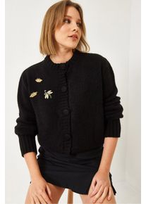 Texturierter Strickcardigan mit Pompon