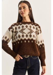 Ethnisches Muster Dickstrickpullover mit Rundhalsausschnitt