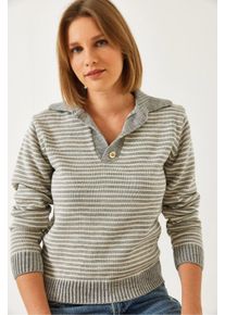 Gestreifter Polo-Kragen Strickpullover