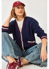 Gemusterter V-Ausschnitt Rippenstrick-Cardigan mit Taschen