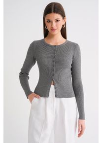 Knopfverschluss Slim Fit Rippstrick-Cardigan