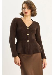 Rippstrick Langarm V-Ausschnitt Cardigan mit Kn&ouml;pfen