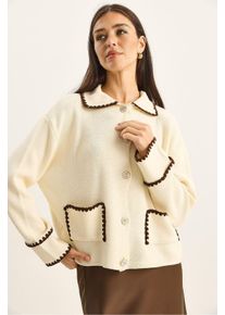 Rippstrick Langarm-Cardigan mit Jackenkragen und Kn&ouml;pfen