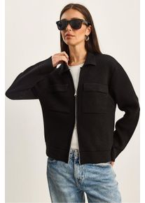 Rippstrick-Cardigan mit Rei&szlig;verschluss und Taschen