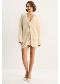 Texturierter V-Ausschnitt Midi-Cardigan mit Bindebandverschluss