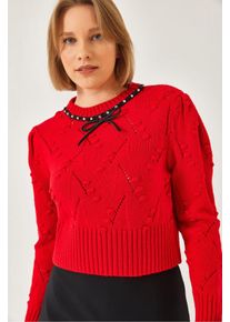 Strukturiertes besticktes Rundhals-Crop-Sweatshirt