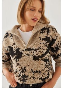 Abstract Strickpullover mit Rei&szlig;verschlusskragen
