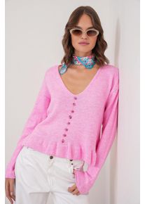 Leichtes V-Ausschnitt-Stricktop mit Knopfdetails