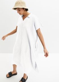 bonprix Leinenkleid, wei&szlig;, Gr.52, weites Kaftan-Kleid mit Leinen, aus Leinen,Viskose