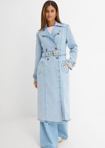 bonprix Denim Trenchcoat, blau, Gr.52, Trendy Denim Trenchcoat mit G&uuml;rtel, aus 100% Baumwolle