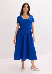 bonprix Jerseykleid mit Kurzarm und Taschen im Materialmix, blau, Gr.48/50 (XL), Bequem und modern geschnitten, 95% Baumwolle (organic)