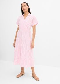 bonprix Wickelkleid aus reiner Baumwolle, rosa, Gr.48, Wickelkleid mit Gummibund an der Taille, 100% Baumwolle