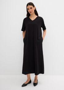 bonprix Hemdblusenkleid aus elastischem Baumwoll-Mix, schwarz, Gr.48/50 (XL), Hemdblusenkleid aus elastischem Baumwoll-Mix, 95% Baumwolle (organic)