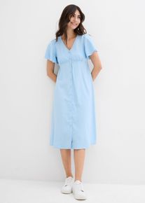bonprix Umstandskleid Viskose-Mix, blau, Gr.52, Wadenlanges Kleid f&uuml;r die Schwangerschaft und danach