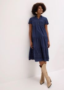 bonprix Tunika-Kleid aus reiner Baumwolle mit Lochstickerei, blau, Gr.40, Lockeres Tunika-Kleid mit Lochstickerei, aus 100% Baumwolle