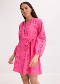 bonprix Blusenkleid aus reiner Bio-Baumwolle, pink, Gr.40, Sehr kurzes Kleid mit allover Lochstickerei und Bindeg&uuml;rtel, 100% Baumwolle (organic)