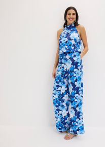 bonprix Overall aus gl&auml;nzendem Satin, blau, Gr.44, Modern und feminin: Overaull aus gl&auml;nzendem Satin und floralem Allover-Print, somit ist jedes Teil ein Unikat.