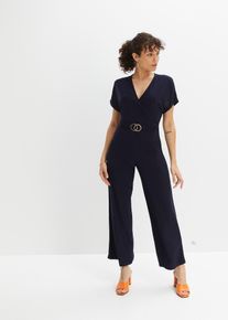 bonprix Jersey-Jumpsuit, blau, Gr.36/38 (S), Moderner Jumpsuit mit G&uuml;rtel