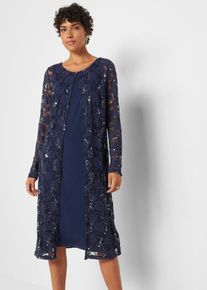 bonprix Kleid mit Spitze (2-tlg. Set), blau, Gr.36/38 (S), elegantes Kleid mit Spitzenjacke im 2-tlg. Set