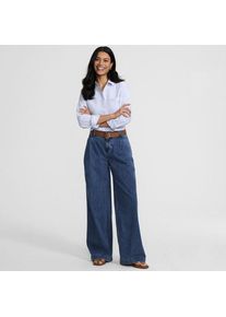 LANDS' END Leichte Bundfalten-Jeans mit weitem Bein, Damen,  Blau, Baumwolle, by Lands' End