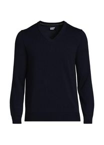 LANDS' END V-Pullover aus Baumwoll-Feinstrick, Herren,  Grau, Baumwolle, by Lands' End