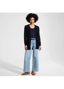 LANDS' END Langer offener Soft Flow Ajour-Cardigan aus Leinenmix, Damen,  Blau, Baumwolle/Leinen/Lyocell (Viskose), by Lands' End
