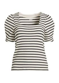 LANDS' END Gestreiftes Baumwollshirt mit eckigem Ausschnitt und Puff&auml;rmeln, Damen,  Wei&szlig;, Baumwolle, by Lands' End