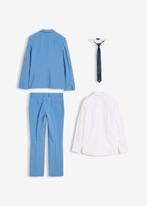bonprix Anzug mit Hemd und Krawatte (4tlg. Set), blau, Gr.158, Festliches vierteiliges Jungen-Set bestehend aus Anzug, Hemd (Slim Fit) und Krawatte, Hemd: 100% Baumwolle