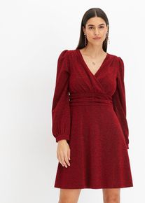 bonprix Minikleid, rot, Gr.32/34 (XS), Modern und feminin: Ausgestelltes Minikleid aus glitzerndem Material in Wickel-Optik mit Ballon-&Auml;rmel und Taillen-Einsatz