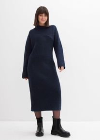 bonprix Geripptes Strickkleid, blau, Gr.40/42 (M), Mit asymmetrischem Ausschnitt und Schlitz am Saum