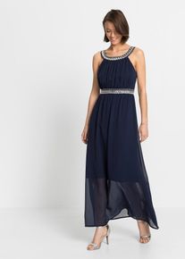 bonprix Maxikleid mit Strassstein-Applikation, blau, Gr.46, Maxikleid aus feinem Chiffon mit einer eleganten Strasssteinverzierung am Ausschnitt und in der Taille