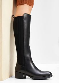 bonprix Stiefel aus Leder, schwarz, Gr.36, Klassicher Stiefel aus Leder mit Elastikeinsatz, aus Glattleder