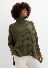 bonprix Oversize-Poncho Pullover, gr&uuml;n, Gr.44/46 (L), Poncho mit verschiedenen Strickmustern, 50% Baumwolle