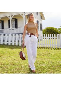 LANDS' END Leinenhose High Waist mit weitem Bein, Damen,  Wei&szlig;, Leinen, by Lands' End