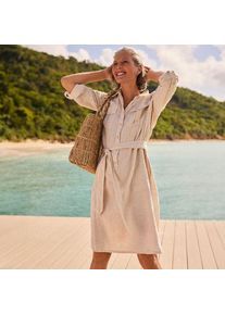 LANDS' END Midi-Hemdblusenkleid aus Leinen, Damen,  Beige, by Lands' End