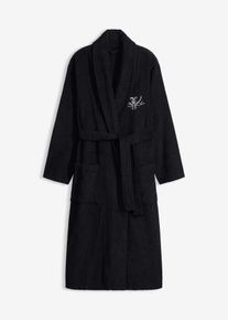 bonprix Frottee Bademantel, schwarz, Gr.56/58 (3XL), Weicher Bademantel mit kleiner Stickerei, aus 100% Baumwolle,Frottee