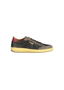 Blauer Schwarze Leder Herren Sneaker