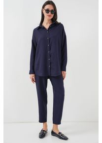 Leinenmix Langarmhemd und Hose Set