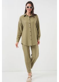 Leinenmix Langarmhemd und Hose Set