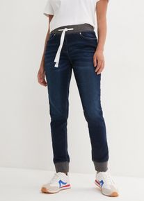 bonprix Boyfriend Jeans Mid Waist Bequembund, blau, Gr.52, Legere Schlupfjeans mit Sweatb&uuml;ndchen, 95% Baumwolle