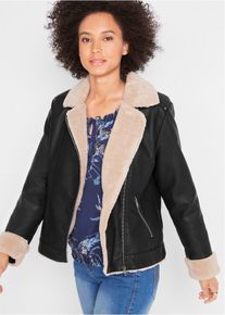 bonprix Lederimitat-Jacke gef&uuml;ttert, schwarz, Gr.44, Modern gef&uuml;tterte Lederimitat-Jacke, 91% Polyester (recycelt)